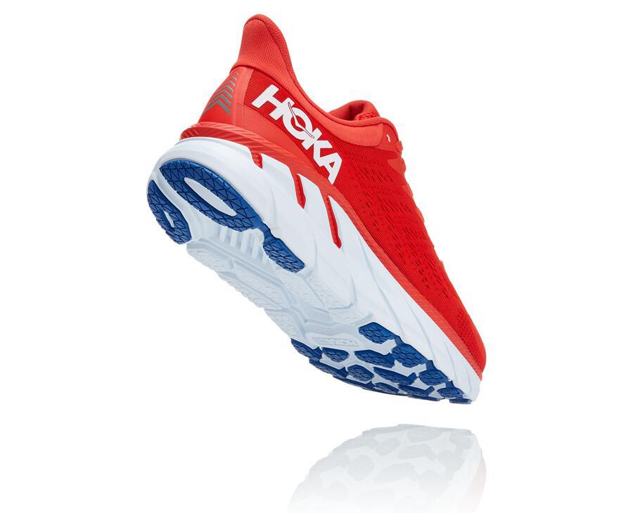 Hoka One One Mens Running Shoes - Clifton 7 - Red/White - IOQX84935